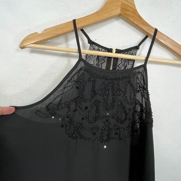 Maurices Black Sheer Beaded And Lace Back Zip Sleeveless Blouse Size Med - Picture 2 of 7
